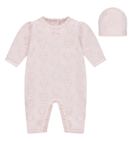 Emile et Rose, Rompers, Emile et Rose - Pink knitted all in one with hat, Dawn