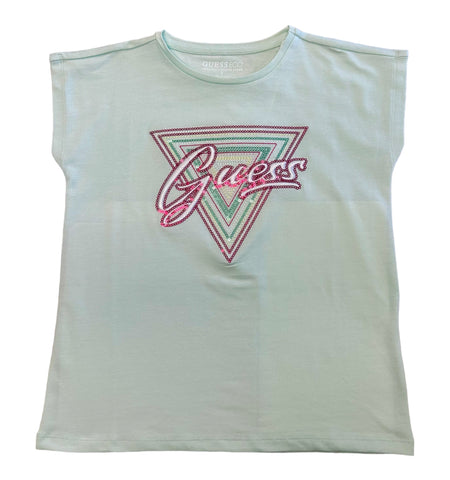 Guess, T-shirts, Guess - Mint green T-shirt with sparkle GUESS front branding