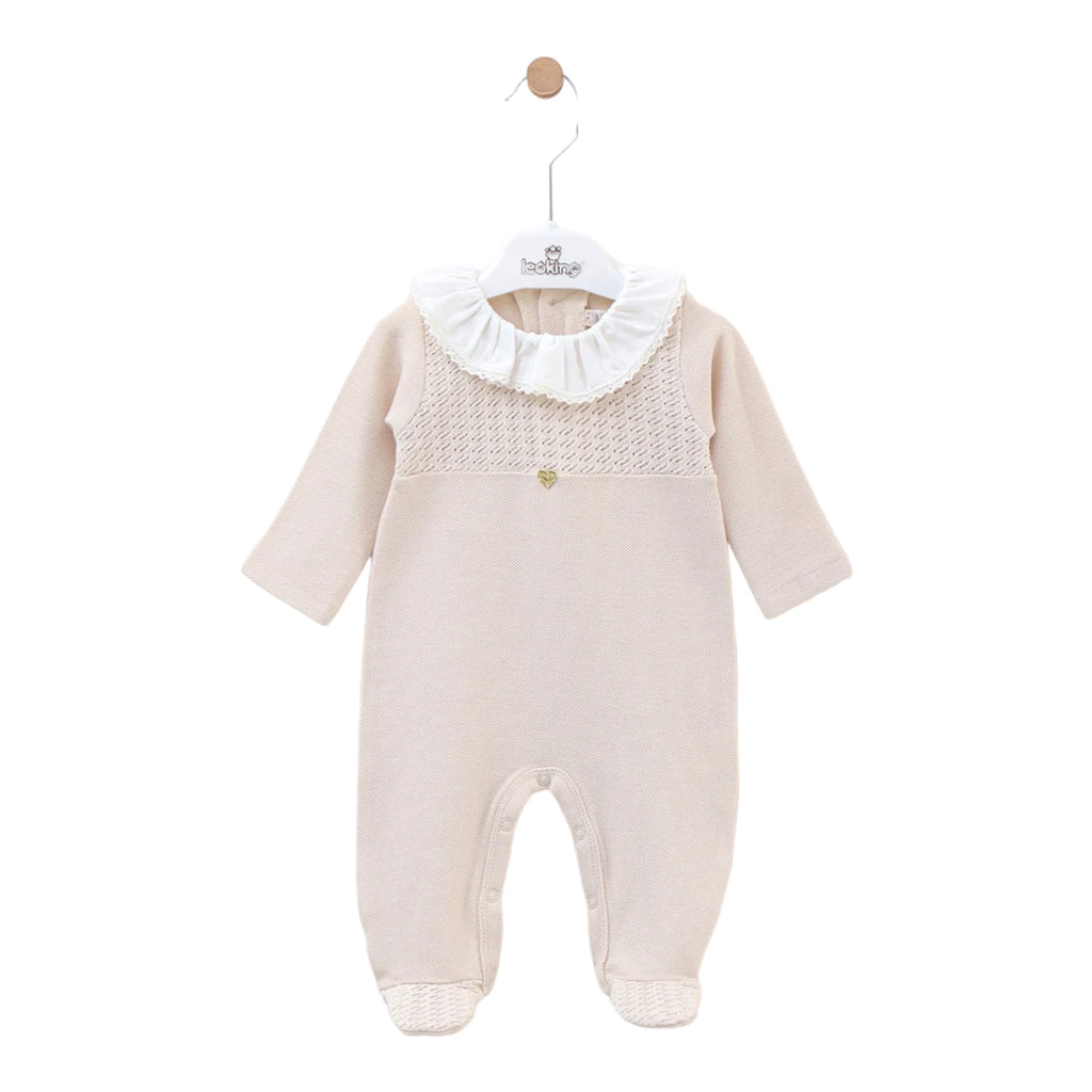 leo king, rompers, Leo king - Beige romper with long sleeves and feet