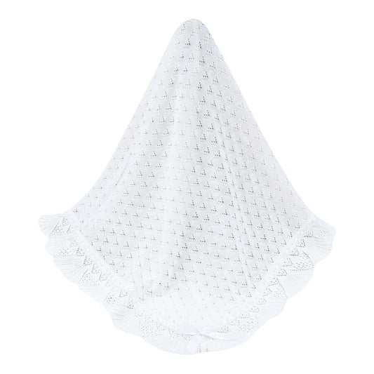 Beautiful white shawl with scalloped edges
