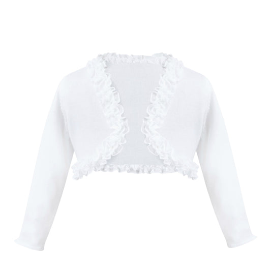 Sarah Louise - White bolero with ruffle trim