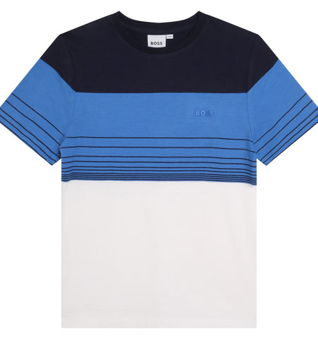 Boss, Tee shirts, Boss - Blue and white block stripe T-shirt, J25082