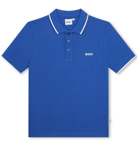 Boss, T-shirts, Boss - Blue Polo T-shirt with white trim