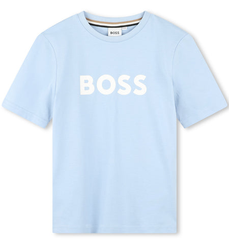 Boss, T-shirts, Boss - Crew neck, Pale blue T-shirt with BOSS front print