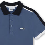 Boss, T-shirts, Boss - Blue Polo T-shirt with white and navy trim