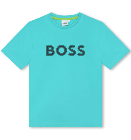 Boss, T-shirts, Boss - Crew neck, Aqua T-shirts with BOSS front print