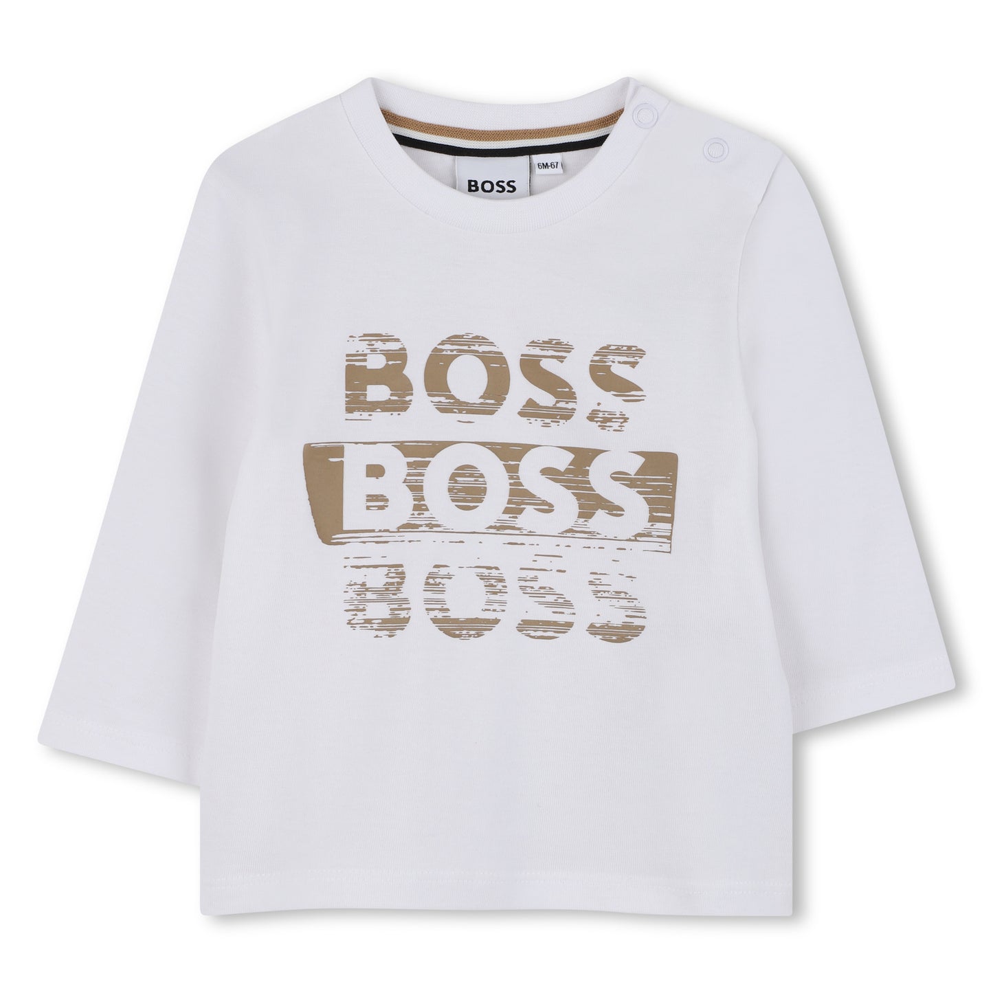 Boss - White long sleeved T-shirt, Boss front print. 2yrs -3yrs)