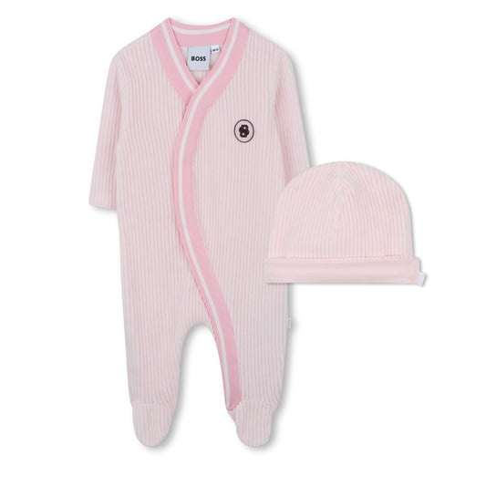 Boss - All in one with matching pull on hat, pale pink