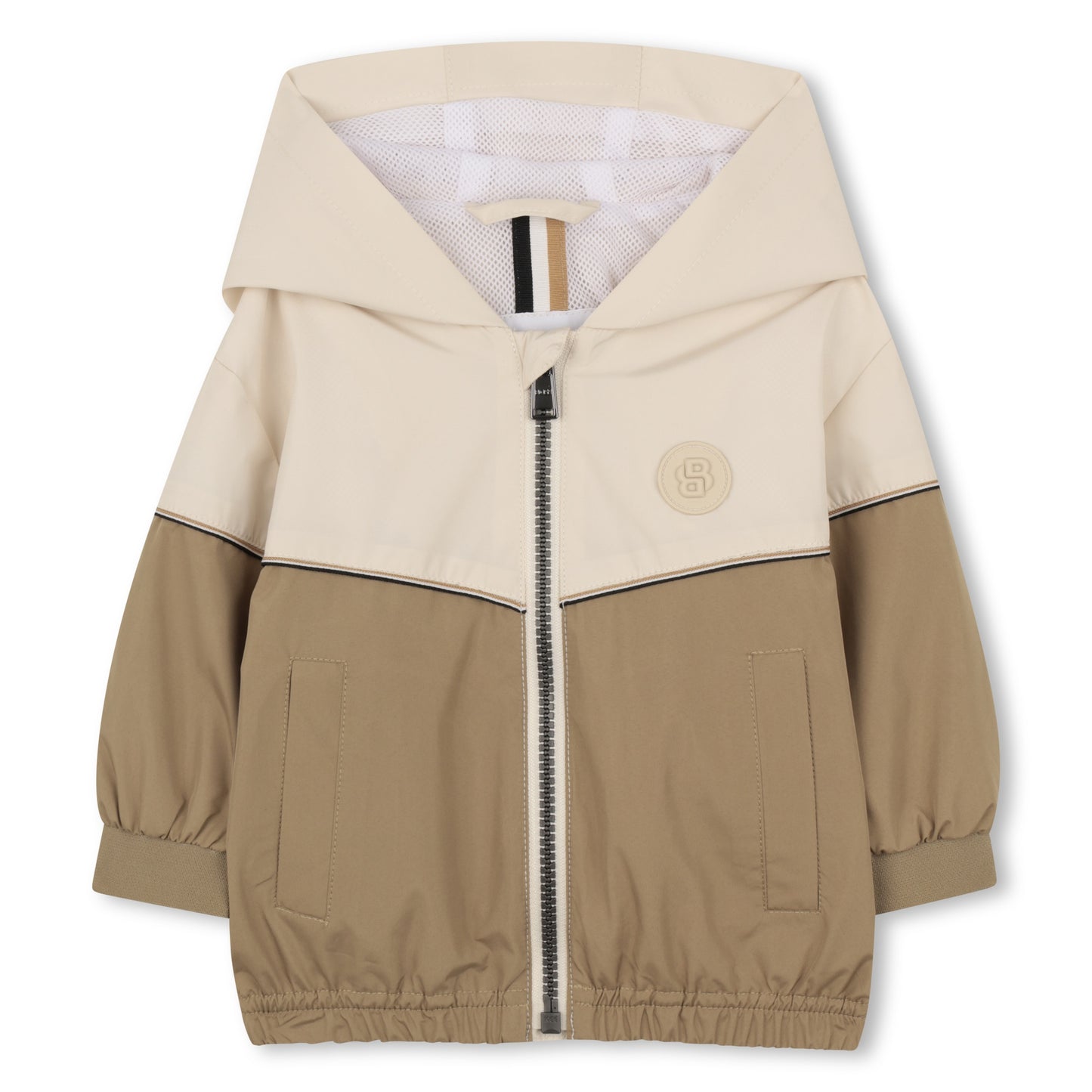 Boss - Toddler windbreaker, hooded jacket, tan and cream