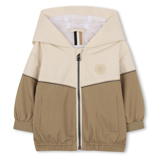 Boss - Toddler windbreaker, hooded jacket, tan and cream
