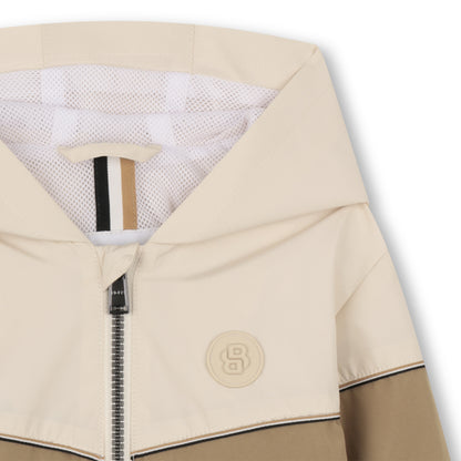 Boss - Toddler windbreaker, hooded jacket, tan and cream