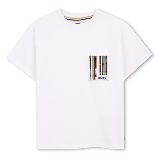 Boss - White crew neck T-shirt, embroidered chest pocket detail