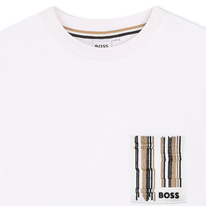 Boss - White crew neck T-shirt, embroidered chest pocket detail