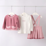 iDO, 3 piece skirts sets, iDo - 3 piece knit set, top skirt and cardigan, pink