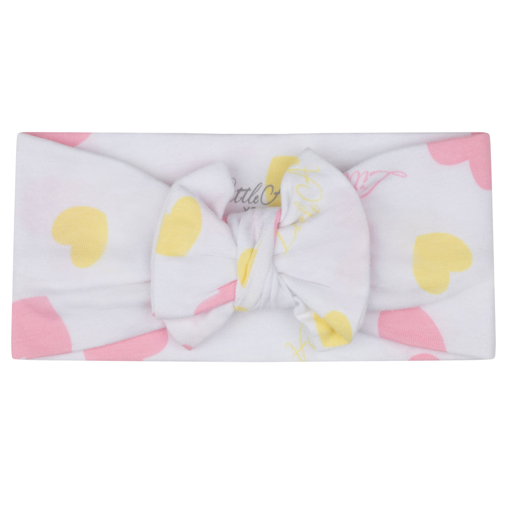 Little A, Headbands, Little A - White headband with pink and lemon heart print, Jeanie