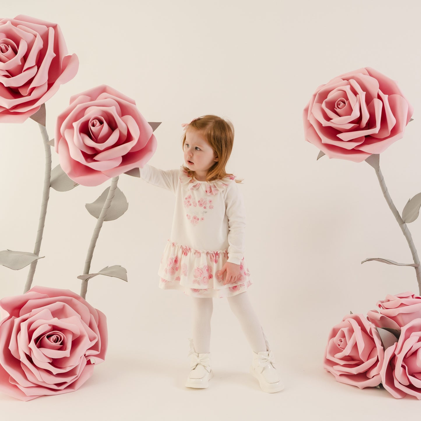 Little A - Rose print, winter white dress, Darla