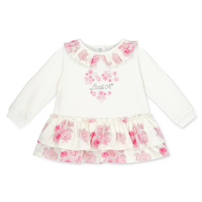 Little A - Rose print, winter white dress, Darla