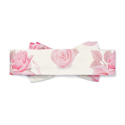 Little A - White headband with all over pink rose print