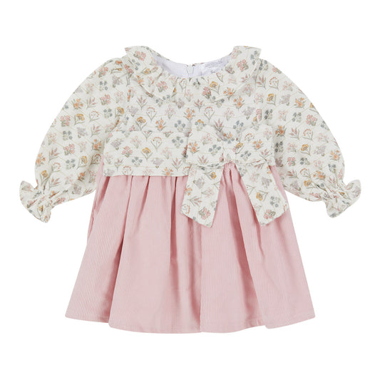 Deolinda, Dresses, Deolinda -  Fine pink cord dress with floral bodice and sleeves