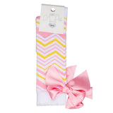 A'Dee, socks, A'Dee - Long white socks with lemon and pink chevron pattern, pink bow