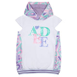 A'Dee, Dress, A'Dee - White with pastel lilac print, hooded dress, Nadia
