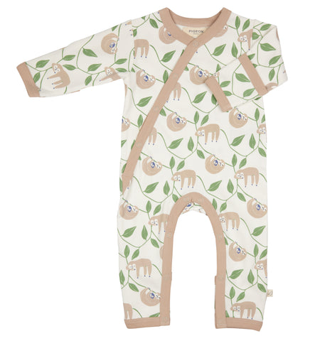 Pigeon Organics, rompers, Pigeon Organics - Baby Kimono romper, sloth print