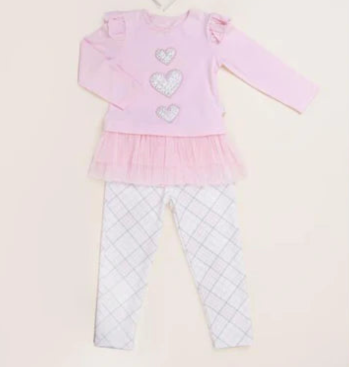 Caramelo Kids, 2 piece outfits, Caramelo Kids - Pink 2 piece legging set, triple heart design