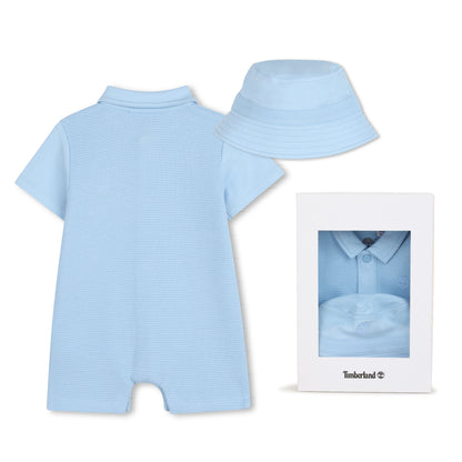 Timberland -  Pale blue romper and matching hat