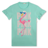 Billieblush, Dress, Billieblush - Dress, Aqua Billieblush Aqua T-Shirt dress  Ruffle sleeves  Pink sequin flamingo on front  U20186/74A  100% cotton   Machine washable 30*