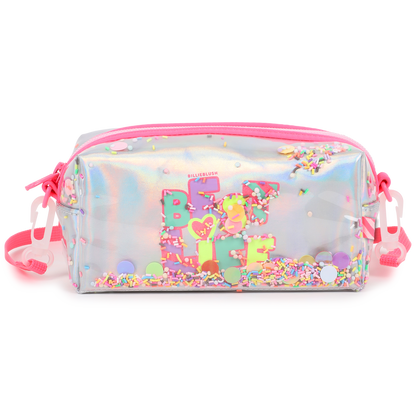 Pencil case with colorful design and 'Best Life' text on a white background