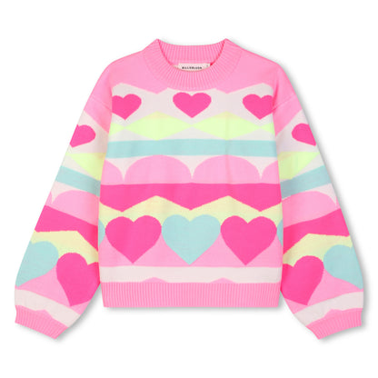 Billieblush - Pink knit sweater, heart pattern