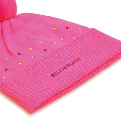 Billieblush - Pink bobble hat with all over sparkle detail