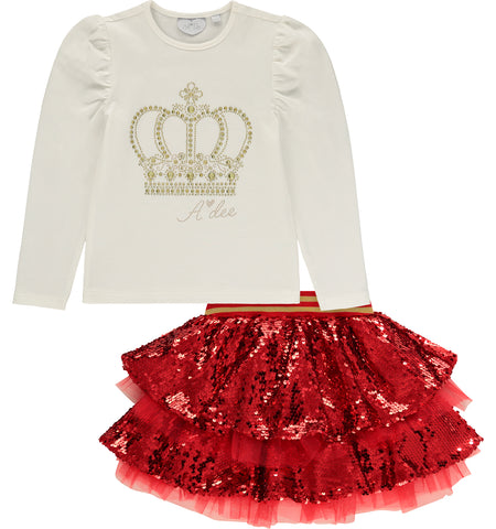 A'Dee, skirt outfits, A'Dee -  Red sequin, 2 piece skirt set, Chloe