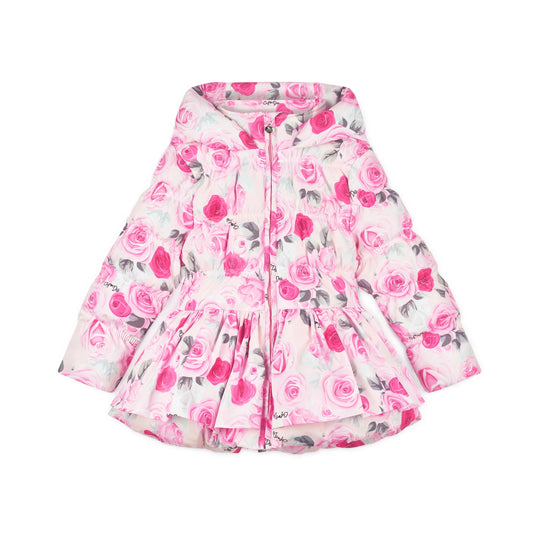 Pink floral-patterned jacket on a white background