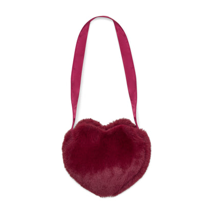 Little A - Heart, faux fur cross body handbag, deep cherry