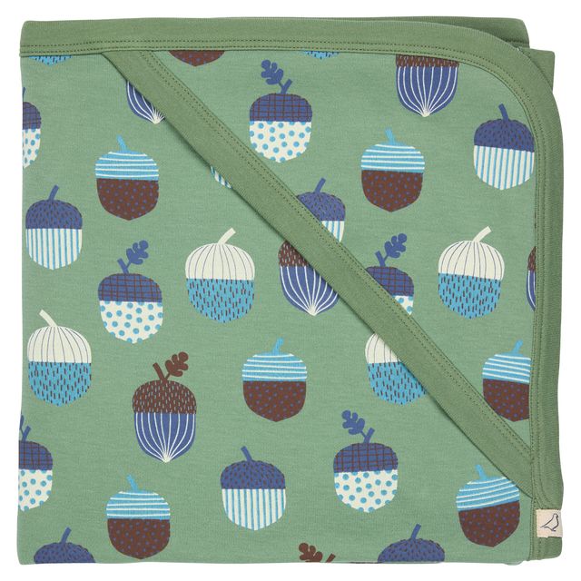 Pigeon Organics - Sage hooded blanket, all over acorn print