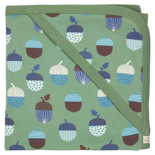 Pigeon Organics - Sage hooded blanket, all over acorn print