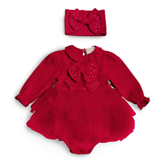 Caramelo Kids - Tulle romper with headband, red