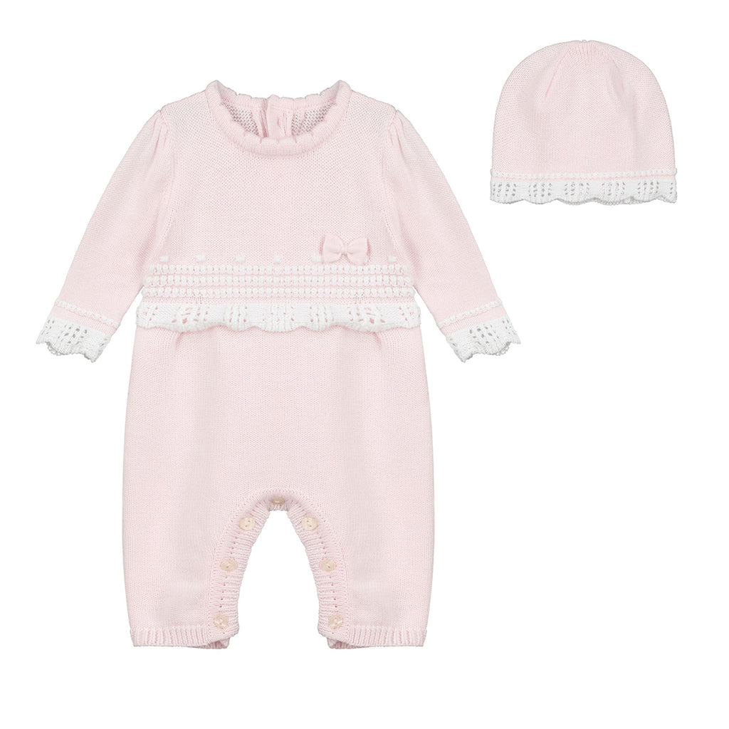 Emile et Rose, All in ones, Emile et Rose - Pink knit all in one and matching hat, Elise