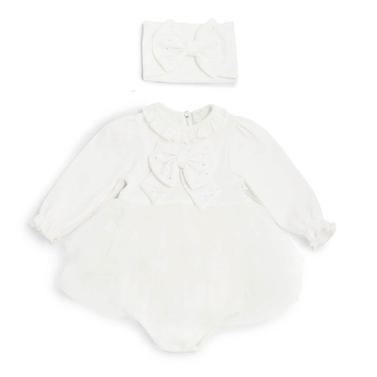 Caramelo Kids - Tulle romper with headband, cream