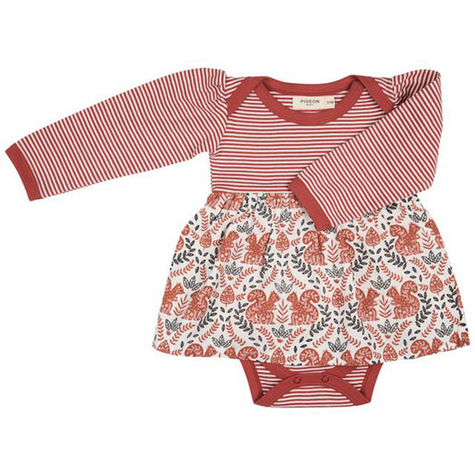 Pigeon Organics - Cream and brown baby dress, Red Squirrel