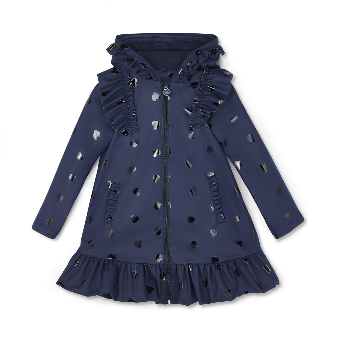 A’Dee - Navy, heart and ruffle  coat, Stella