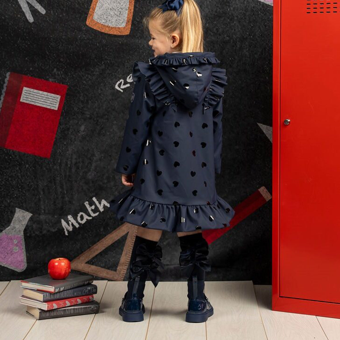 A’Dee - Navy, heart and ruffle  coat, Stella