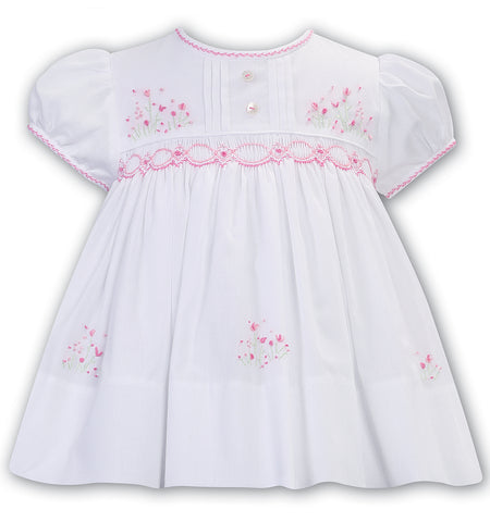 Sarah Louise, Dresses, Sarah Louise - Hand smocked white dress, pink floral embroidery