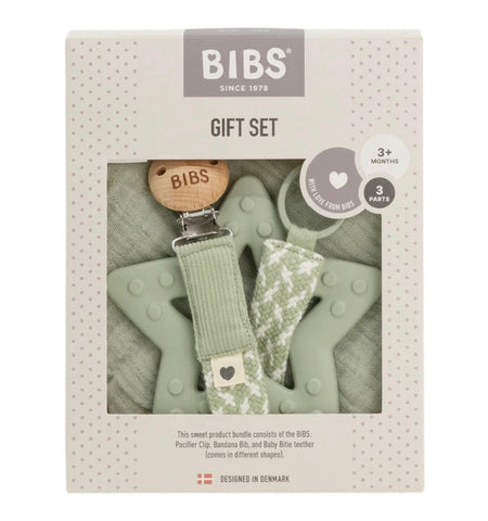 Bibs, Baby Gift Sets, Bibs - baby gift set, bandanna, pacifier clip and star teether, sage
