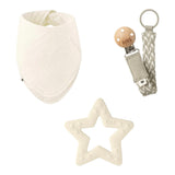 Bibs, Baby Gift Sets, Bibs - baby gift set, bandanna, pacifier clip and star teether, ivory