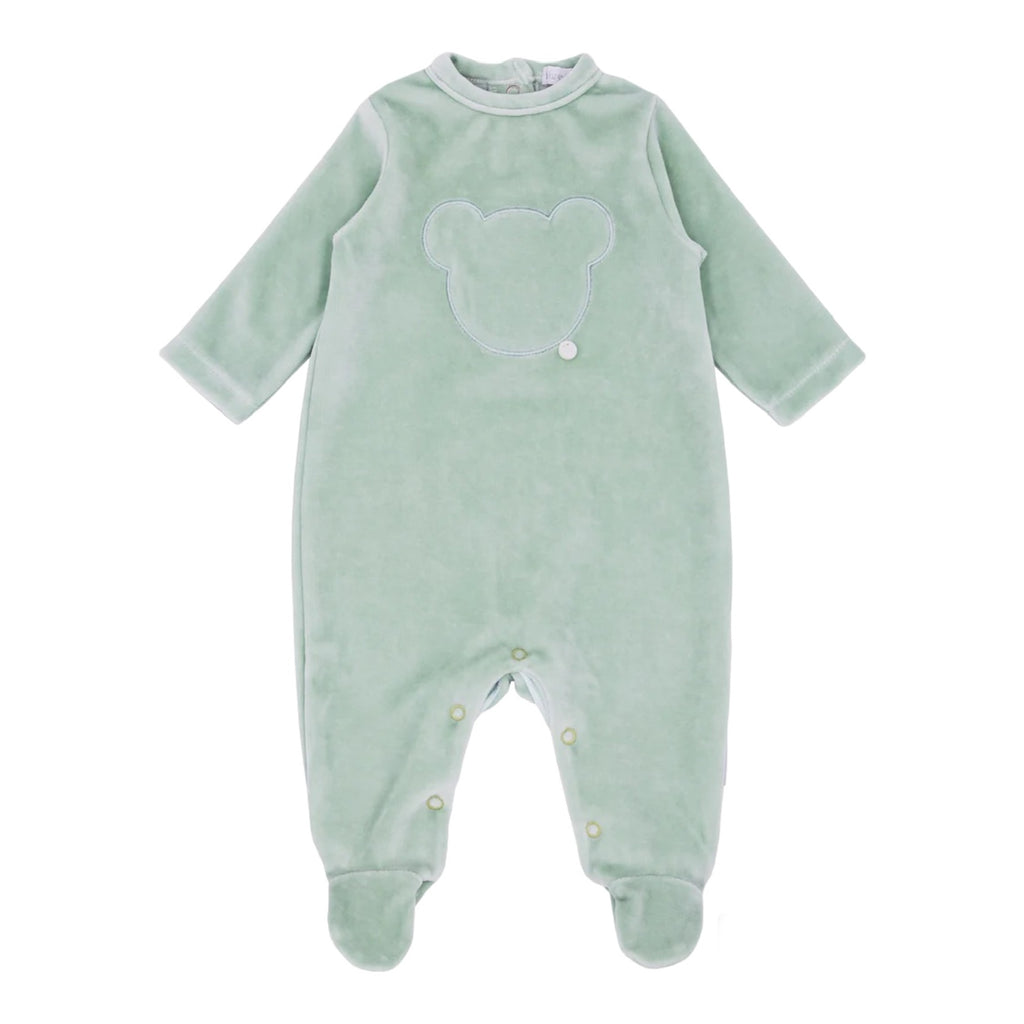 blues baby, All in ones, blues baby - Light green  velour all in one, teddy motif