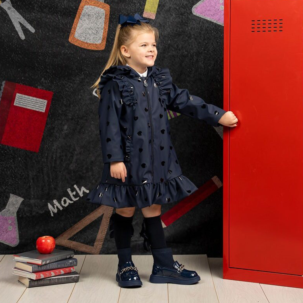 A’Dee - Navy, heart and ruffle  coat, Stella