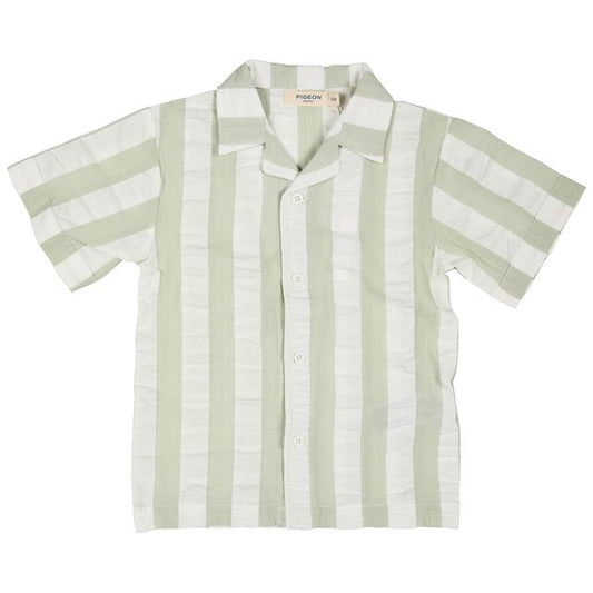 Pigeon Organics - Seersucker Wide Stripe Shirt, Sea Foam