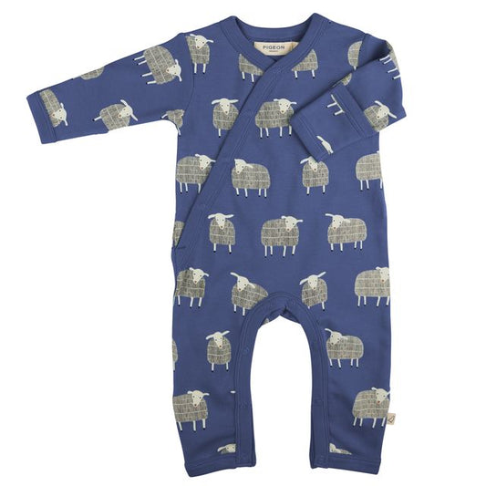 Pigeon Organics - Blue kimono romper, Sheep print